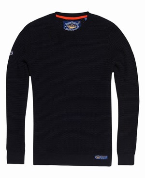 Superdry Academy Textured Crew Neck Férfi Ugró Fekete | EHZXN6017